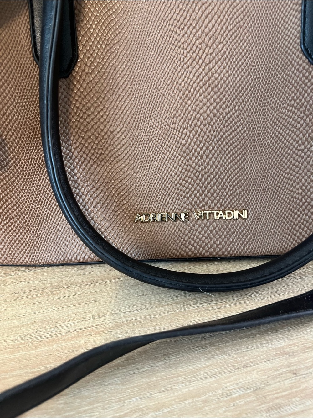 Adrienne Vittadini Taupe Shoulder Bag with Black Trim